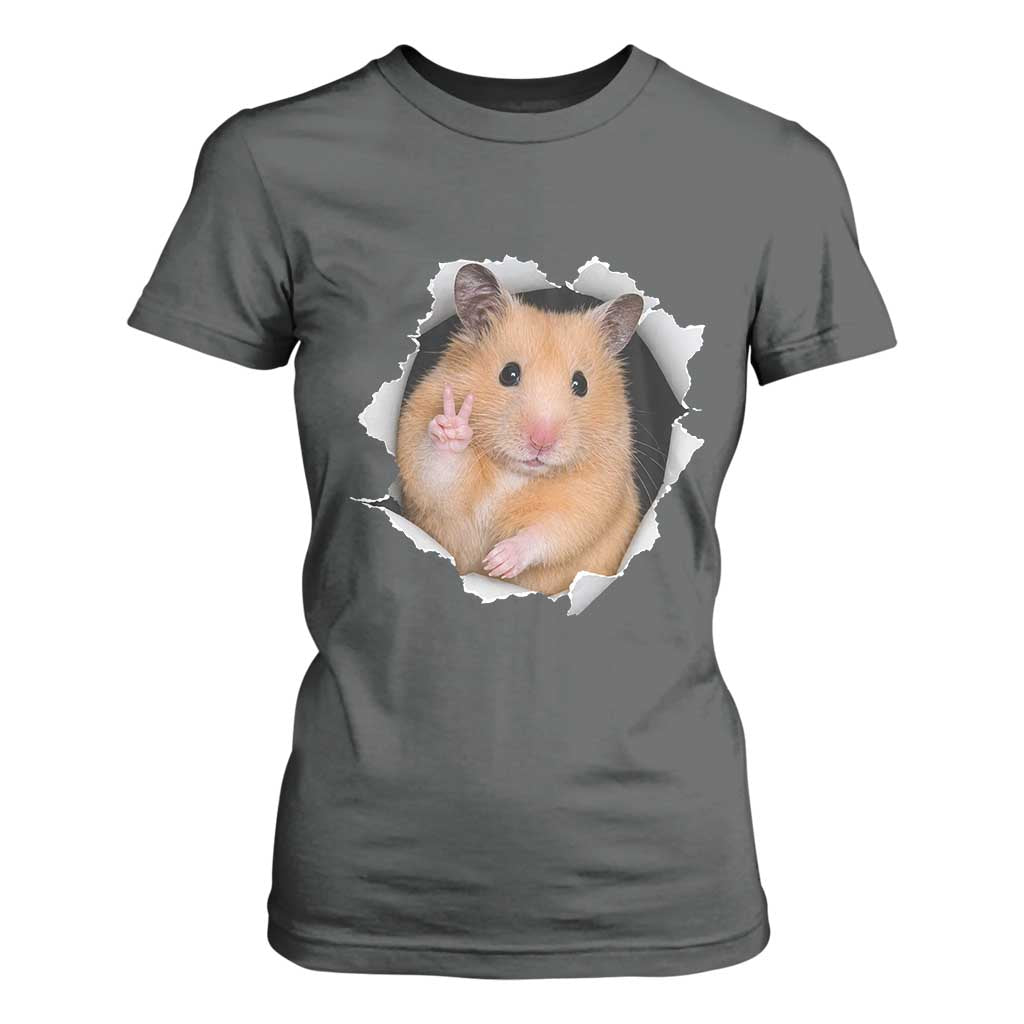 Funny Curious Hamster Peeking Through A Cracked Wall Meme T Shirt For Women TS12 Dark Heather Print Your Wear