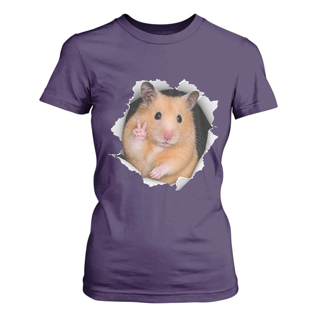 Funny Curious Hamster Peeking Through A Cracked Wall Meme T Shirt For Women TS12 Purple Print Your Wear