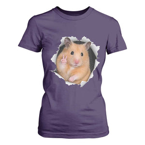 Funny Curious Hamster Peeking Through A Cracked Wall Meme T Shirt For Women TS12 Purple Print Your Wear