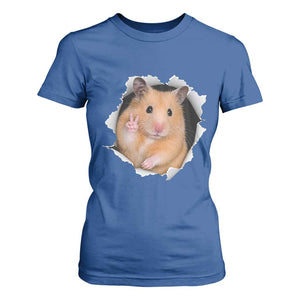 Funny Curious Hamster Peeking Through A Cracked Wall Meme T Shirt For Women TS12 Royal Blue Print Your Wear
