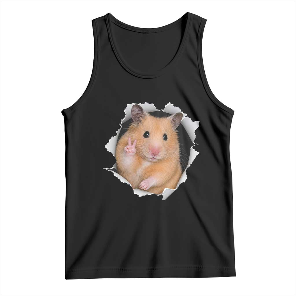 Funny Curious Hamster Peeking Through A Cracked Wall Meme Tank Top TS12 Black Print Your Wear
