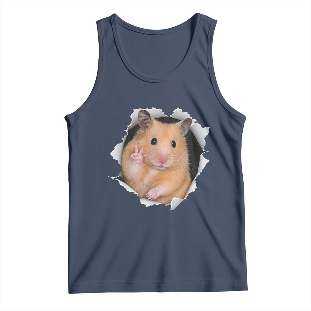 Funny Curious Hamster Peeking Through A Cracked Wall Meme Tank Top TS12 Navy Print Your Wear