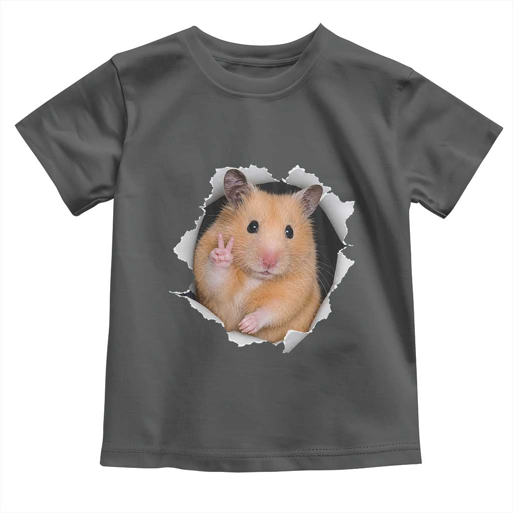 Funny Curious Hamster Peeking Through A Cracked Wall Meme Toddler T Shirt TS12 Dark Heather Print Your Wear