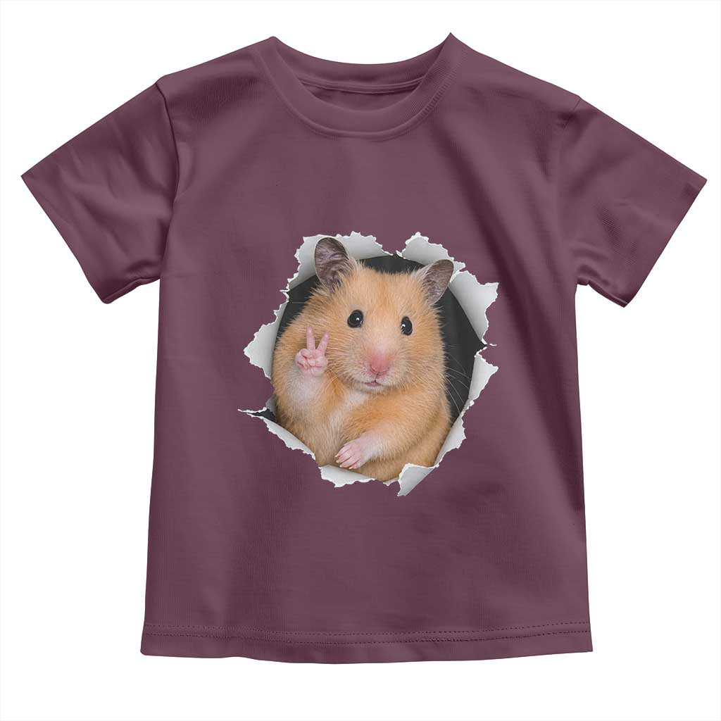 Funny Curious Hamster Peeking Through A Cracked Wall Meme Toddler T Shirt TS12 Maroon Print Your Wear