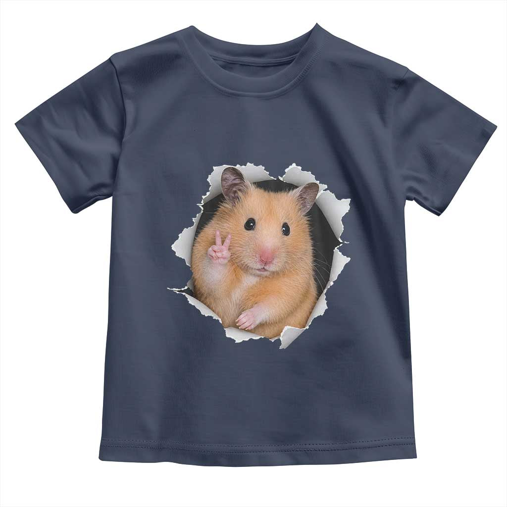 Funny Curious Hamster Peeking Through A Cracked Wall Meme Toddler T Shirt TS12 Navy Print Your Wear