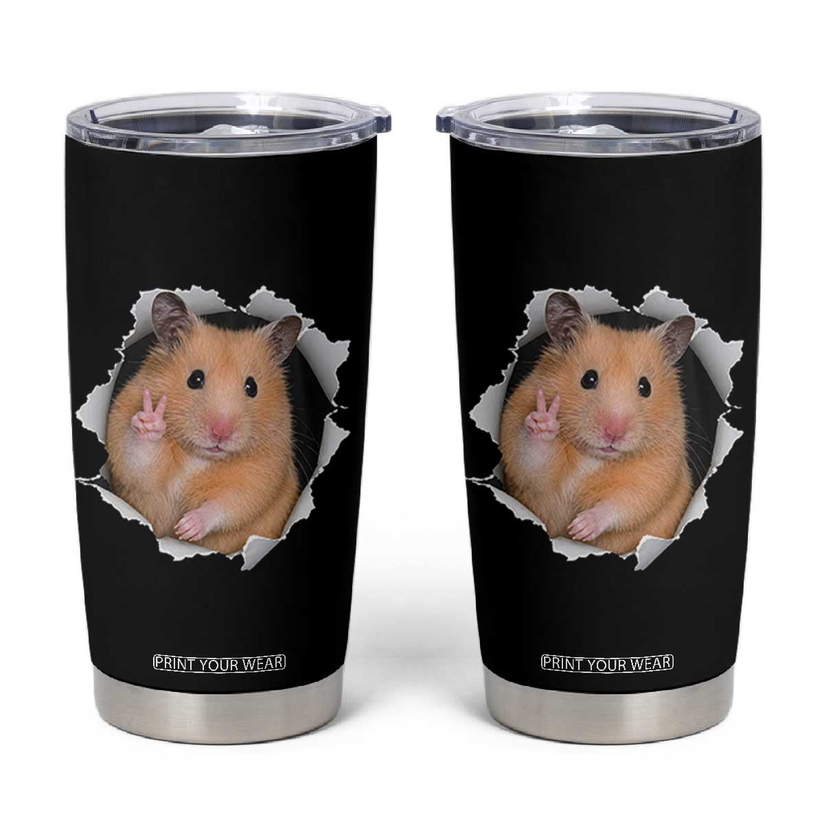 Funny Curious Hamster Peeking Through A Cracked Wall Meme Tumbler Cup TS12 Black Print Your Wear