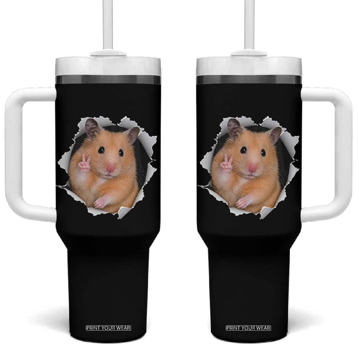Funny Curious Hamster Peeking Through A Cracked Wall Meme Tumbler With Handle TS12 One Size: 40 oz Black Print Your Wear