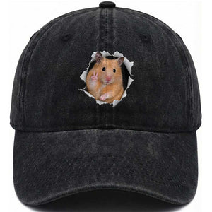 Funny Curious Hamster Peeking Through A Cracked Wall Meme Washed Cotton Baseball Cap TS12 Print Your Wear