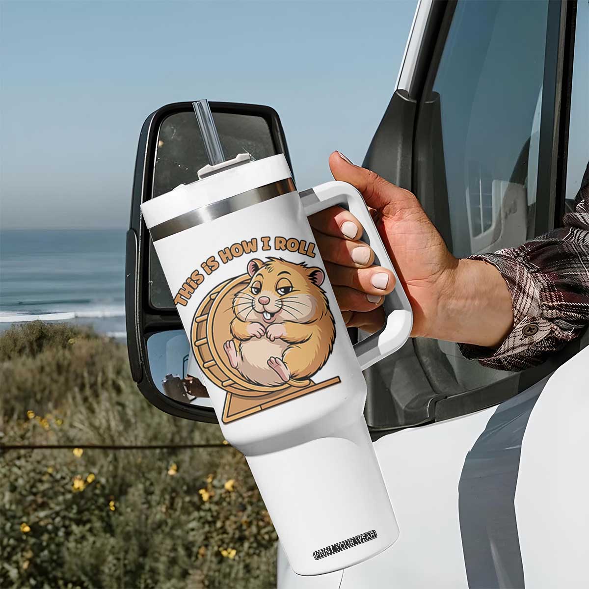 Funny Hamster This Is How I Roll Tumbler With Handle Cute Rodent Wheel Meme TS12 Print Your Wear