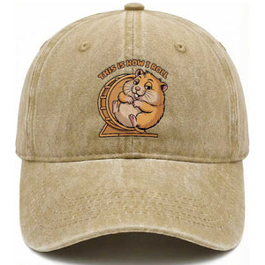 Funny Hamster This Is How I Roll Washed Cotton Baseball Cap Cute Rodent Wheel Meme TS12 Print Your Wear