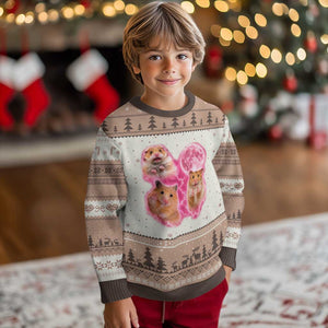 Three Hamsters Retro Graphic Ugly Christmas Sweater Small Pet Lover Gift Idea TS12 Mocha Mousse Print Your Wear