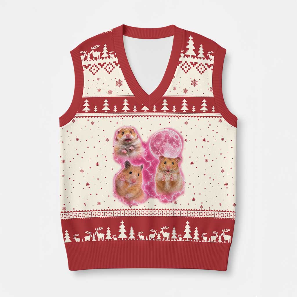 Three Hamsters Retro Graphic V-Neck Knit Sweater Vest Small Pet Lover Gift Idea TS12 Beige Red Print Your Wear