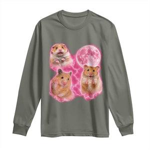 Three Hamsters Retro Graphic Long Sleeve Shirt Small Pet Lover Gift Idea TS12 Military Green Print Your Wear