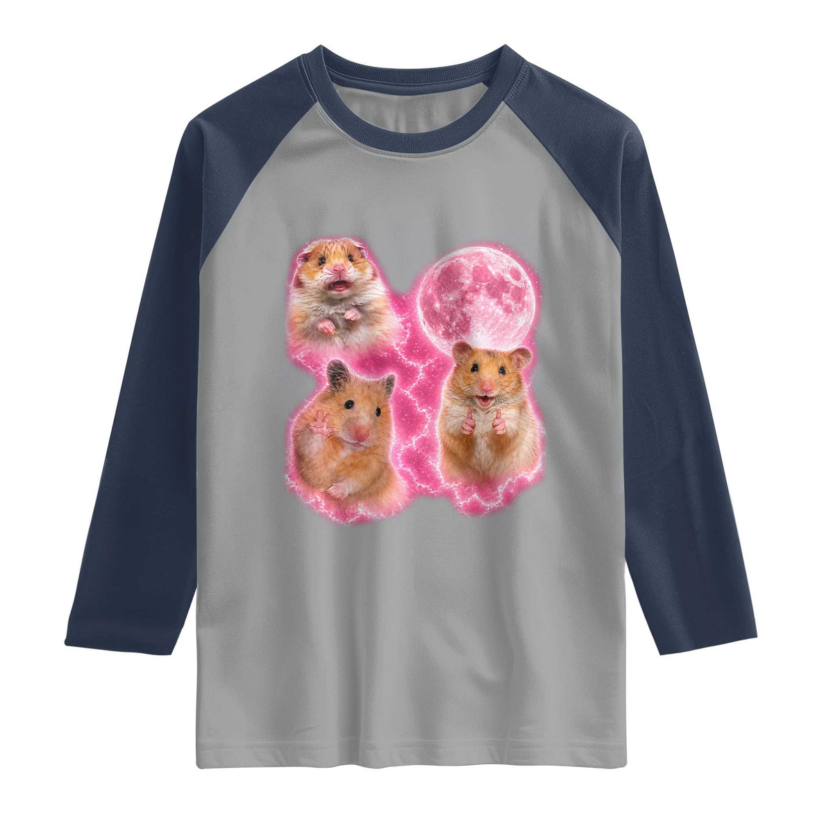 Three Hamsters Retro Graphic Raglan Shirt Small Pet Lover Gift Idea TS12 Sport Gray Navy Print Your Wear