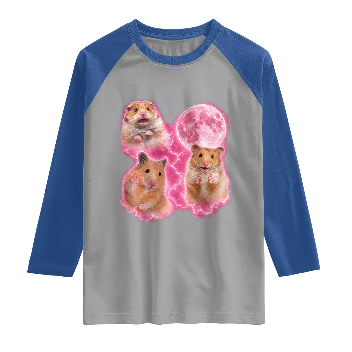Three Hamsters Retro Graphic Raglan Shirt Small Pet Lover Gift Idea TS12 Sport Gray Royal Print Your Wear