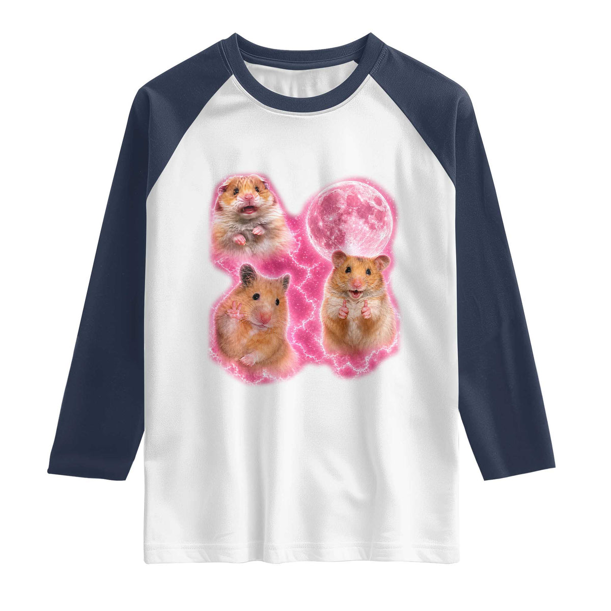 Three Hamsters Retro Graphic Raglan Shirt Small Pet Lover Gift Idea TS12 White Navy Print Your Wear