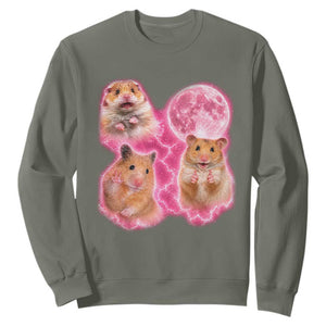 Three Hamsters Retro Graphic Sweatshirt Small Pet Lover Gift Idea TS12 Military Green Print Your Wear