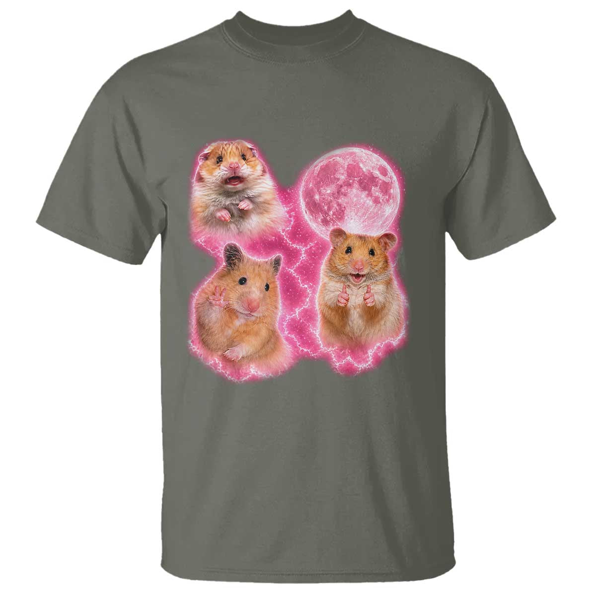 Three Hamsters Retro Graphic T Shirt Small Pet Lover Gift Idea TS12 Military Green Print Your Wear