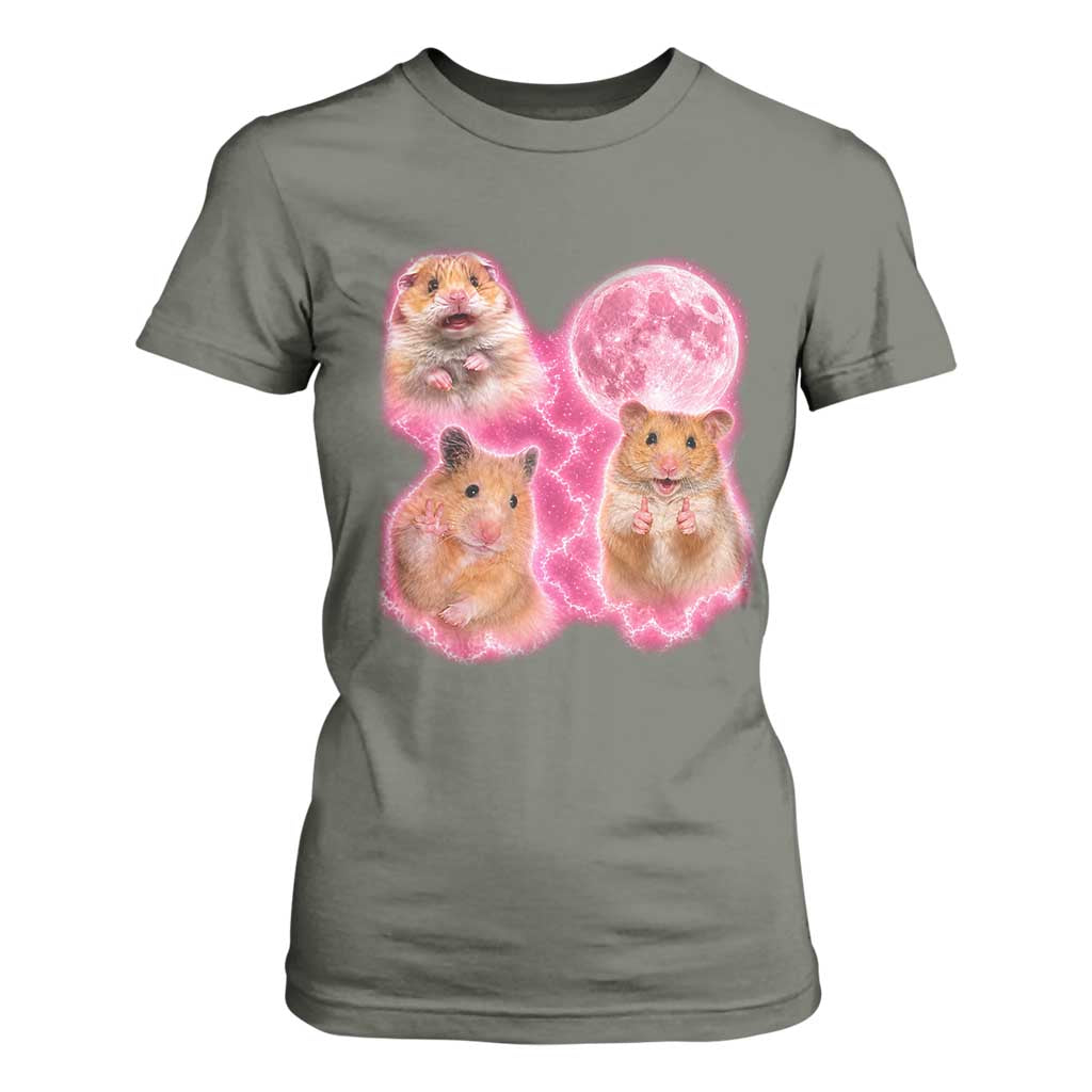 Three Hamsters Retro Graphic T Shirt For Women Small Pet Lover Gift Idea TS12 Military Green Print Your Wear