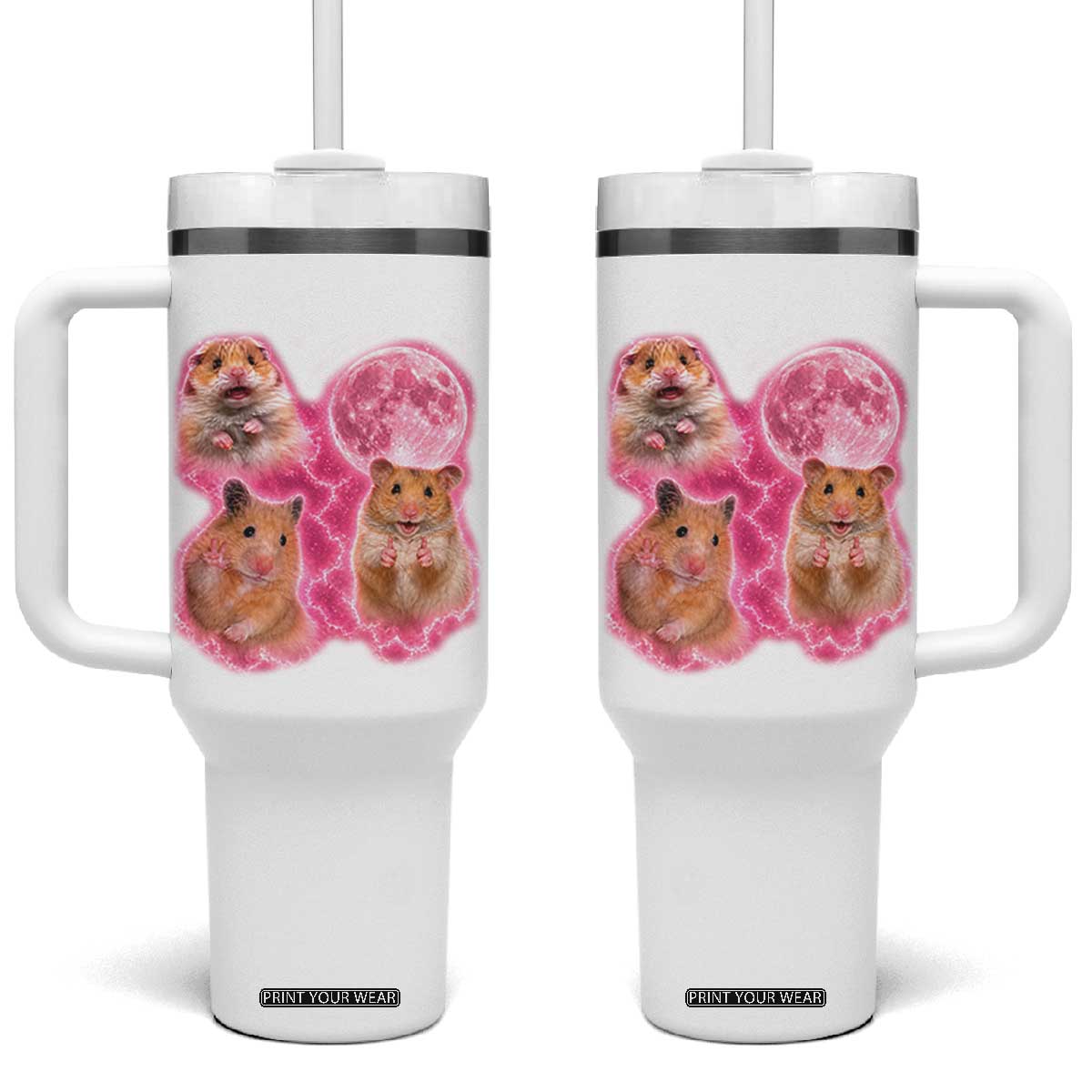 Three Hamsters Retro Graphic Tumbler With Handle Small Pet Lover Gift Idea TS12 One Size: 40 oz White Print Your Wear