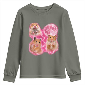 Three Hamsters Retro Graphic Youth Sweatshirt Small Pet Lover Gift Idea TS12 Military Green Print Your Wear