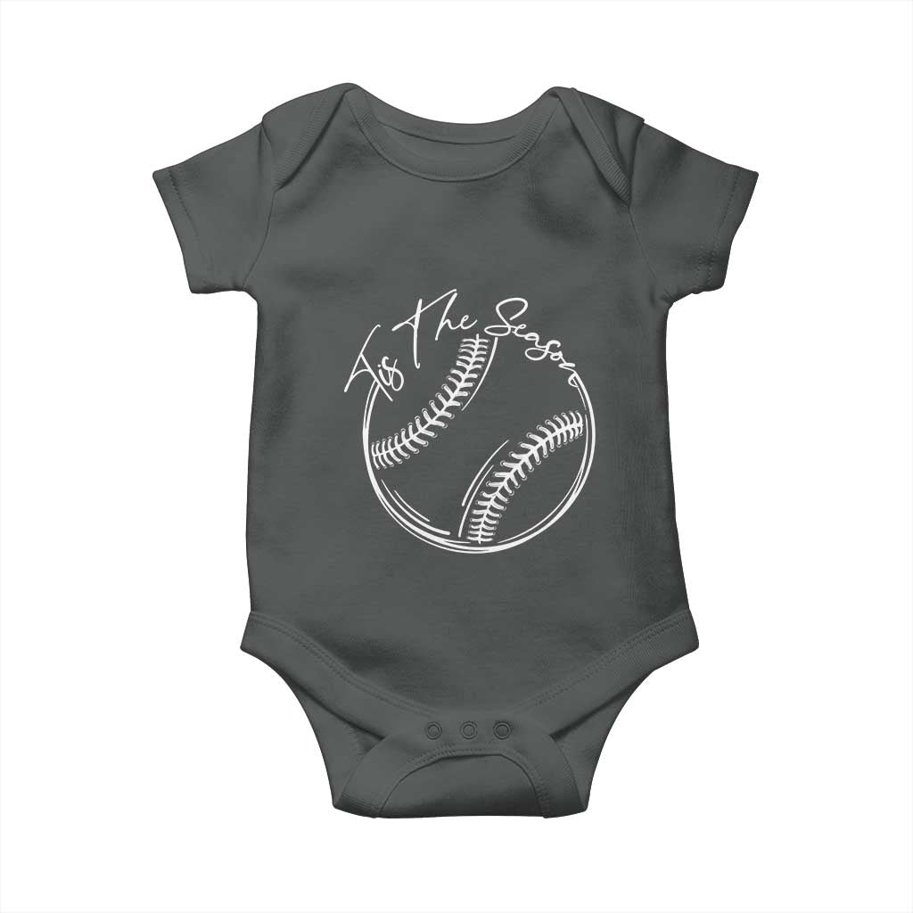 Aesthetic Tis The Season Baseball Graphic Baby Onesie Sports Fan Gift TS12 Dark Heather Print Your Wear