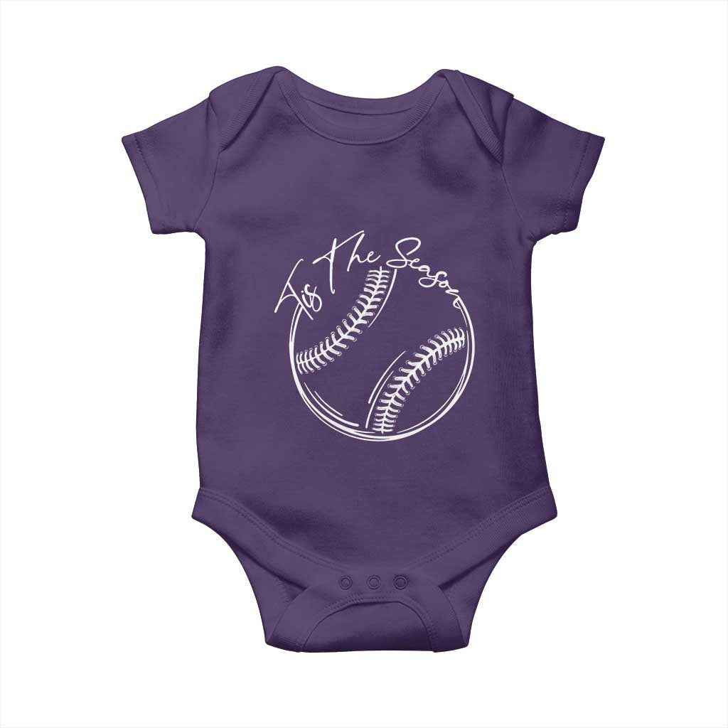 Aesthetic Tis The Season Baseball Graphic Baby Onesie Sports Fan Gift TS12 Purple Print Your Wear