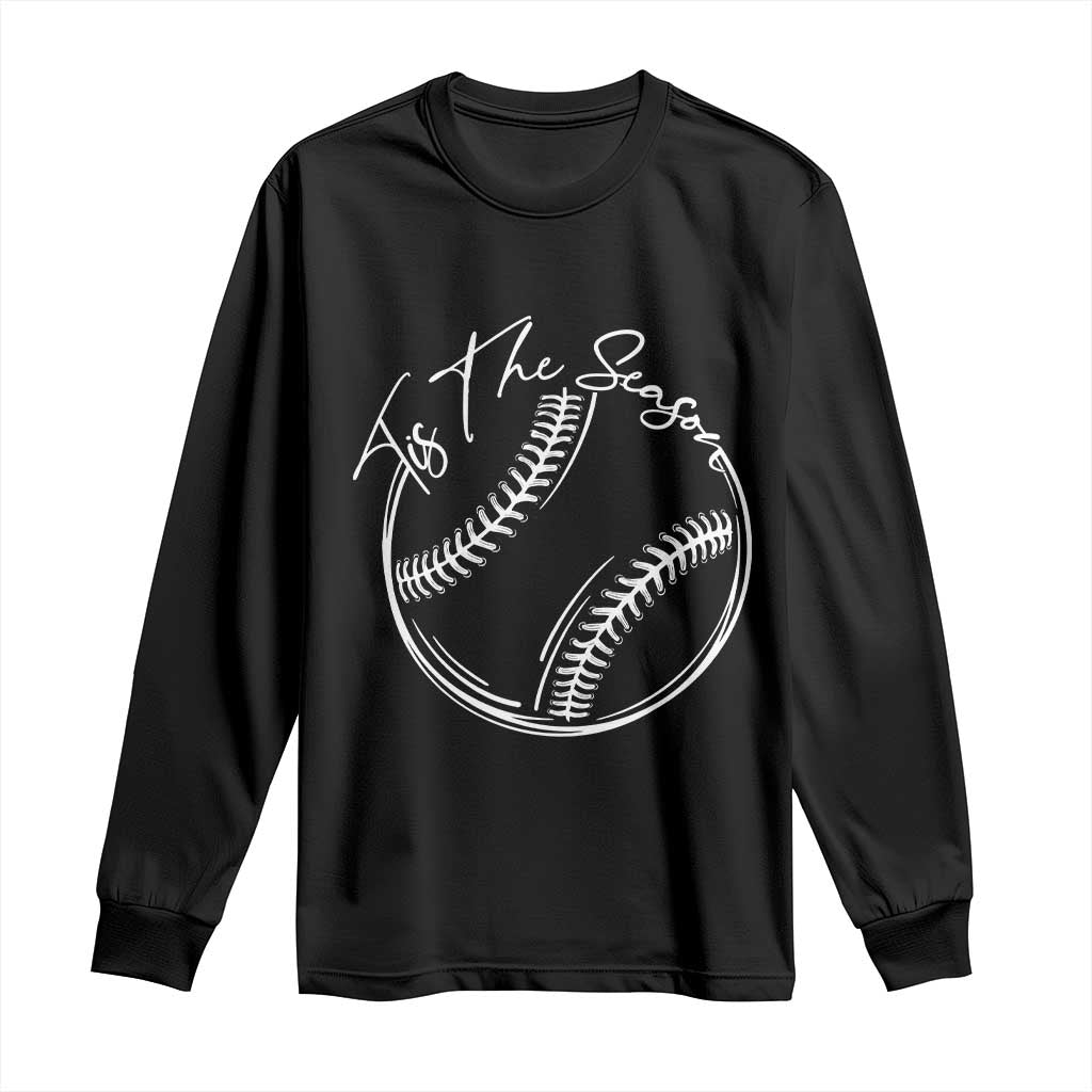 Aesthetic Tis The Season Baseball Graphic Long Sleeve Shirt Sports Fan Gift TS12 Black Print Your Wear