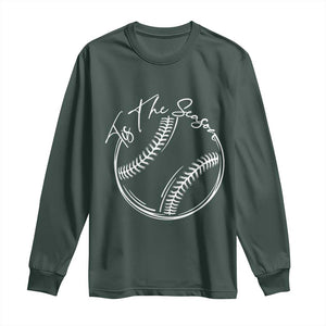 Aesthetic Tis The Season Baseball Graphic Long Sleeve Shirt Sports Fan Gift TS12 Dark Forest Green Print Your Wear