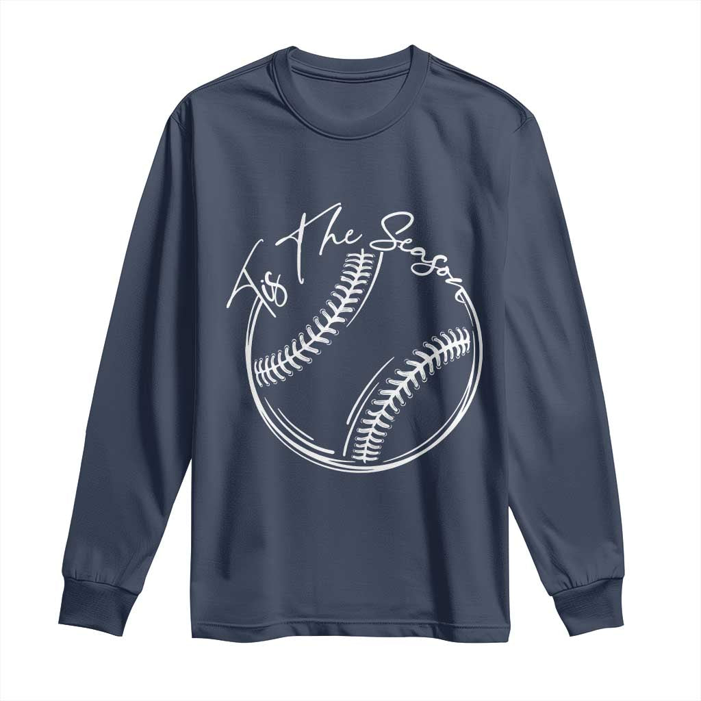 Aesthetic Tis The Season Baseball Graphic Long Sleeve Shirt Sports Fan Gift TS12 Navy Print Your Wear