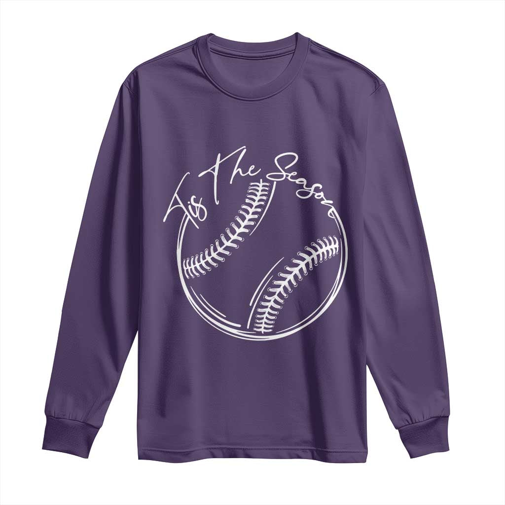 Aesthetic Tis The Season Baseball Graphic Long Sleeve Shirt Sports Fan Gift TS12 Purple Print Your Wear