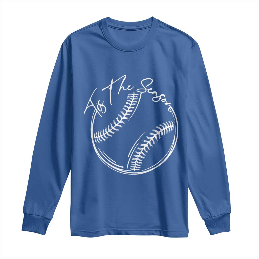 Aesthetic Tis The Season Baseball Graphic Long Sleeve Shirt Sports Fan Gift TS12 Royal Blue Print Your Wear