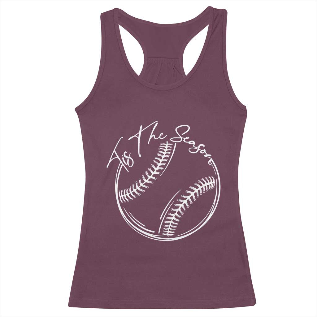 Aesthetic Tis The Season Baseball Graphic Racerback Tank Top Sports Fan Gift TS12 Maroon Print Your Wear