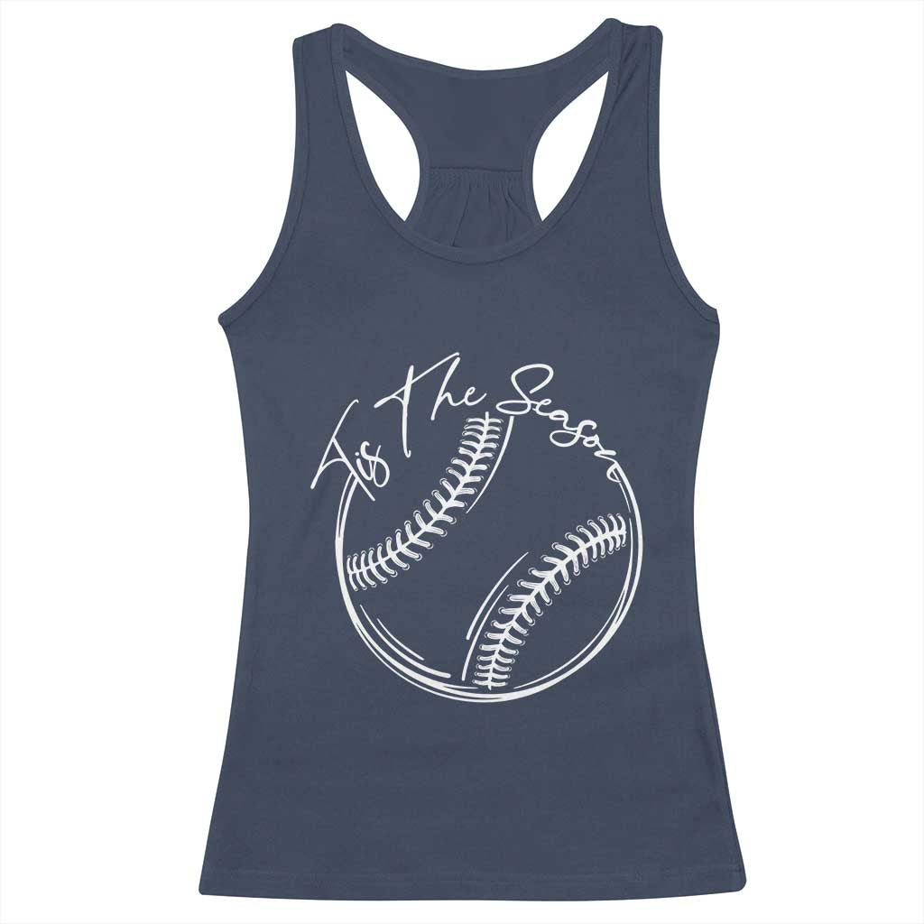 Aesthetic Tis The Season Baseball Graphic Racerback Tank Top Sports Fan Gift TS12 Navy Print Your Wear