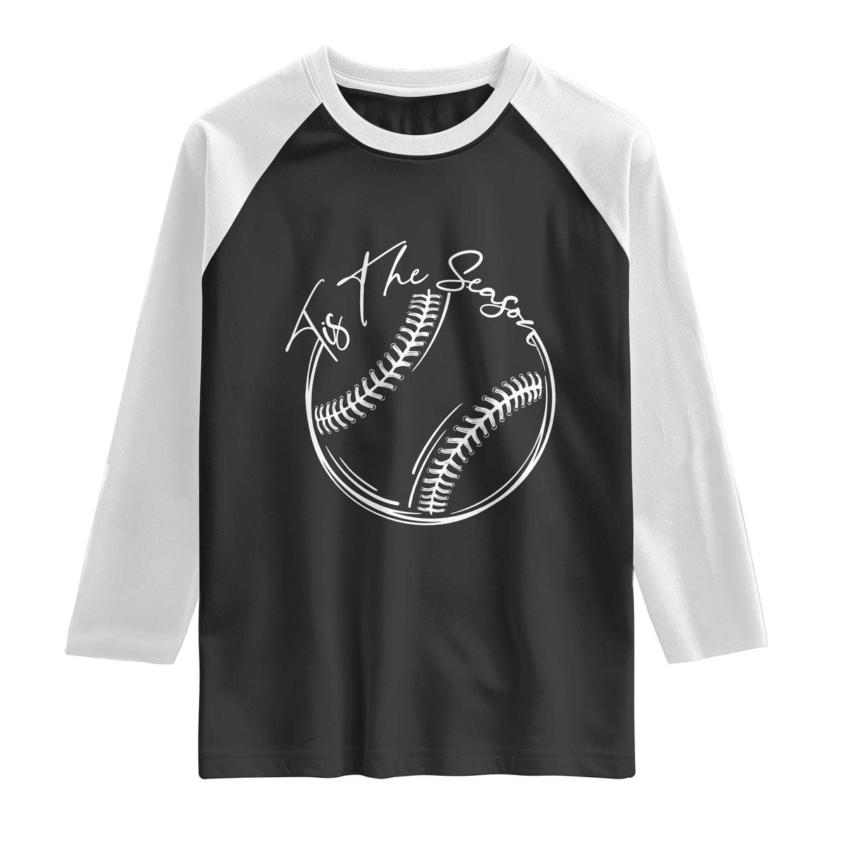 Aesthetic Tis The Season Baseball Graphic Raglan Shirt Sports Fan Gift TS12 Black White Print Your Wear