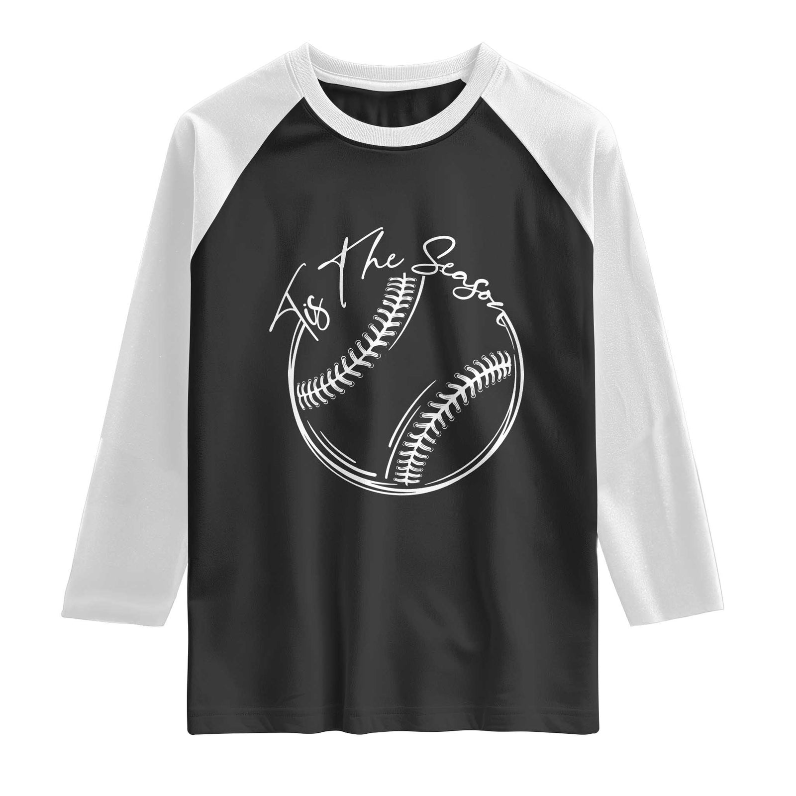 Aesthetic Tis The Season Baseball Graphic Raglan Shirt Sports Fan Gift TS12 Black White Print Your Wear