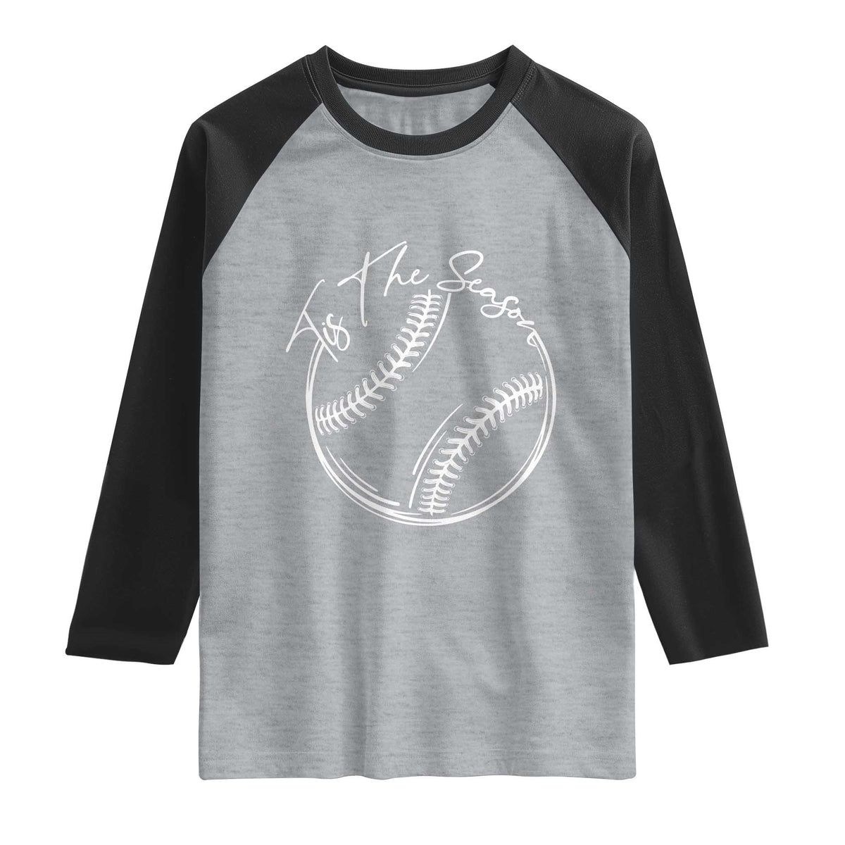 Aesthetic Tis The Season Baseball Graphic Raglan Shirt Sports Fan Gift TS12 Heather Gray Black Print Your Wear