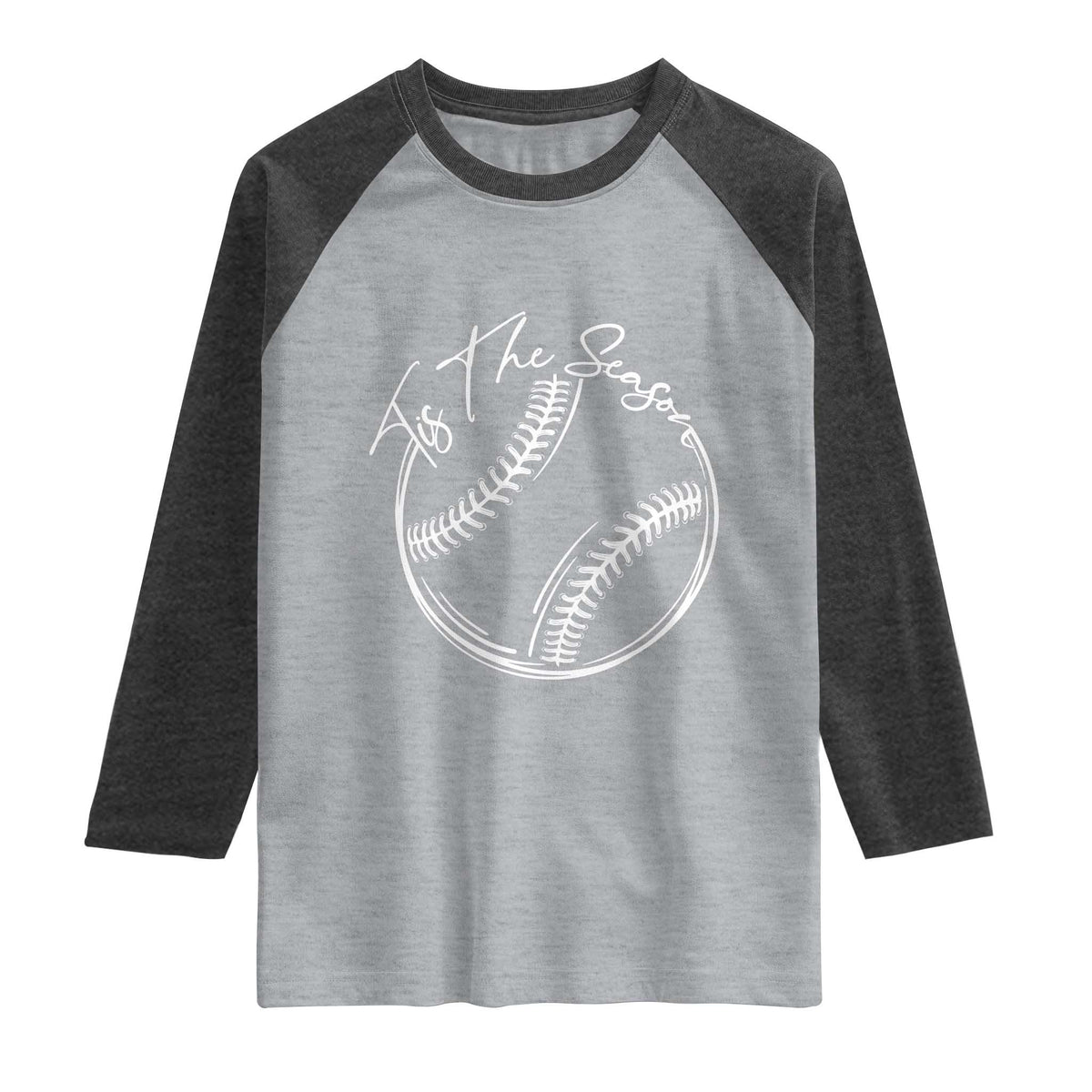 Aesthetic Tis The Season Baseball Graphic Raglan Shirt Sports Fan Gift TS12 Heather Gray Heather Charcoal Print Your Wear