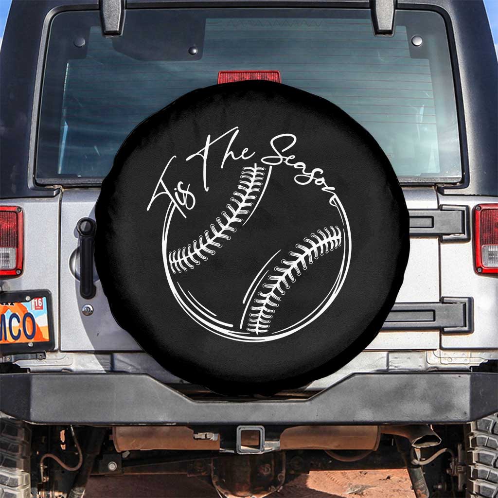 Aesthetic Tis The Season Baseball Graphic Spare Tire Cover Sports Fan Gift TS12 No hole Black Print Your Wear
