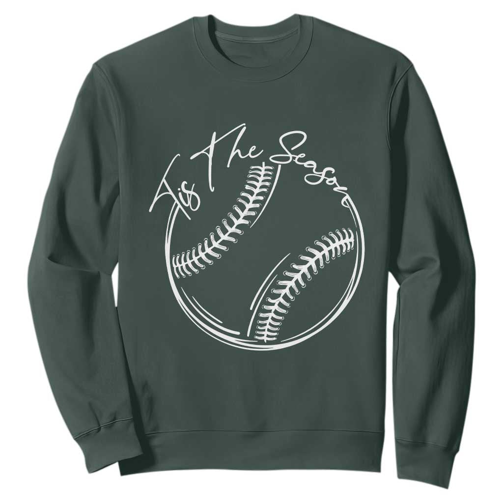 Aesthetic Tis The Season Baseball Graphic Sweatshirt Sports Fan Gift TS12 Dark Forest Green Print Your Wear
