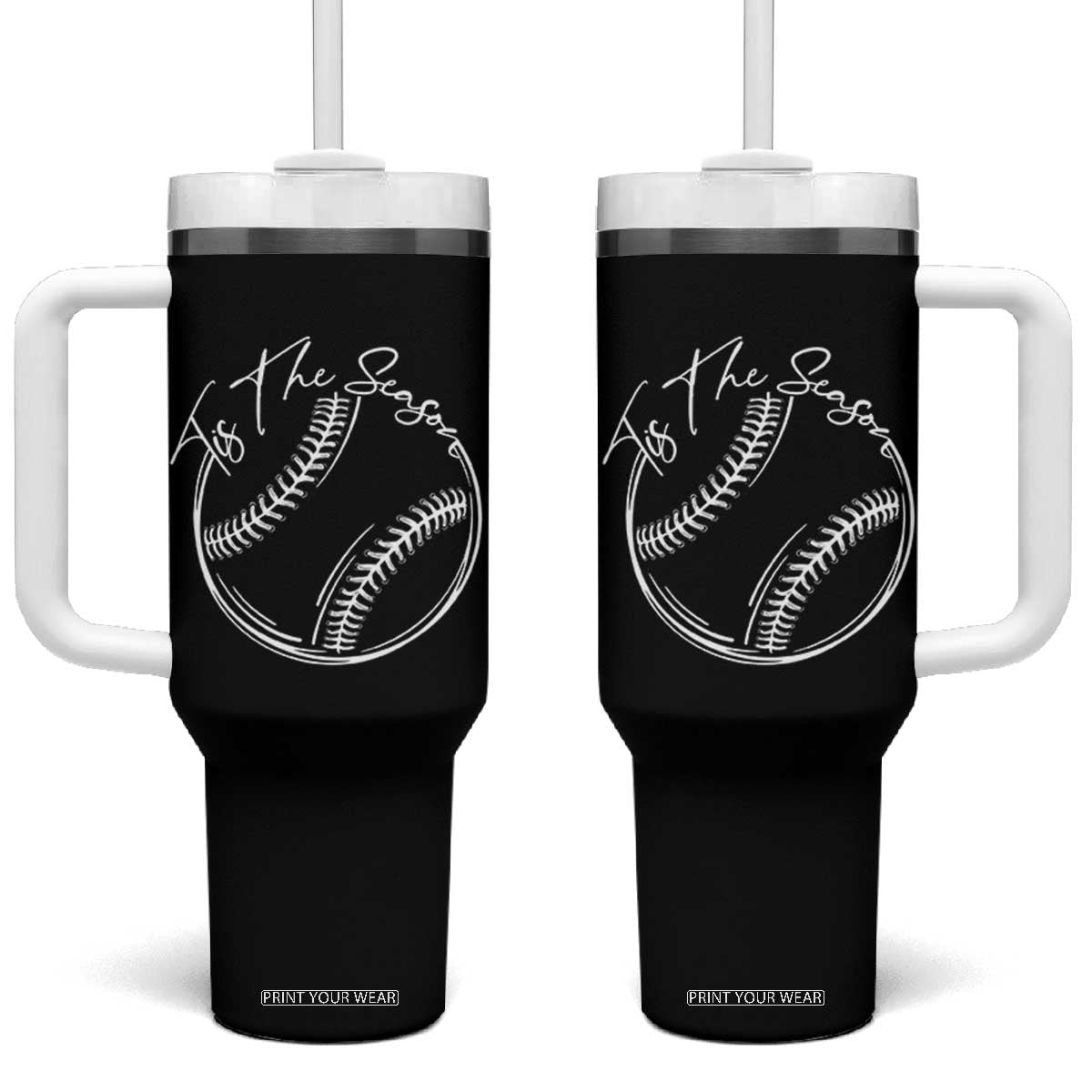 Aesthetic Tis The Season Baseball Graphic Tumbler With Handle Sports Fan Gift TS12 One Size: 40 oz Black Print Your Wear