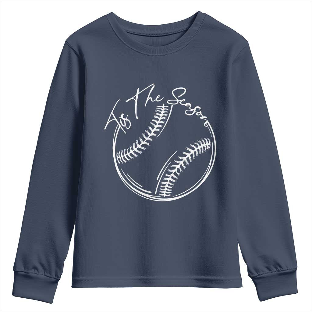 Aesthetic Tis The Season Baseball Graphic Youth Sweatshirt Sports Fan Gift TS12 Navy Print Your Wear