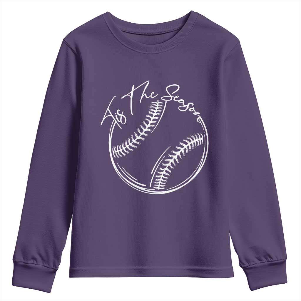 Aesthetic Tis The Season Baseball Graphic Youth Sweatshirt Sports Fan Gift TS12 Purple Print Your Wear