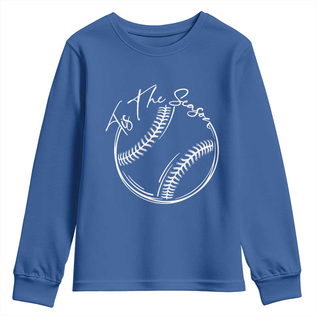 Aesthetic Tis The Season Baseball Graphic Youth Sweatshirt Sports Fan Gift TS12 Royal Blue Print Your Wear