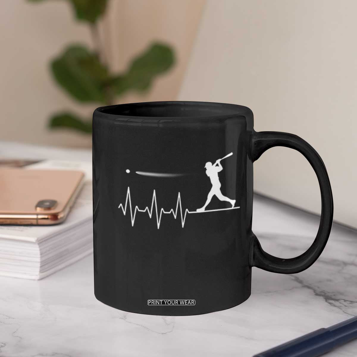 Baseball Heartbeat Line Coffee Mug Vintage Sports Lover Gift TS12 Print Your Wear