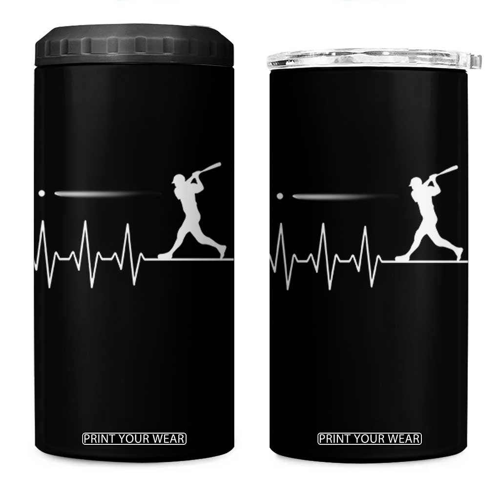 Baseball Heartbeat Line 4 in 1 Can Cooler Tumbler Vintage Sports Lover Gift TS12 One Size: 16 oz Black Print Your Wear