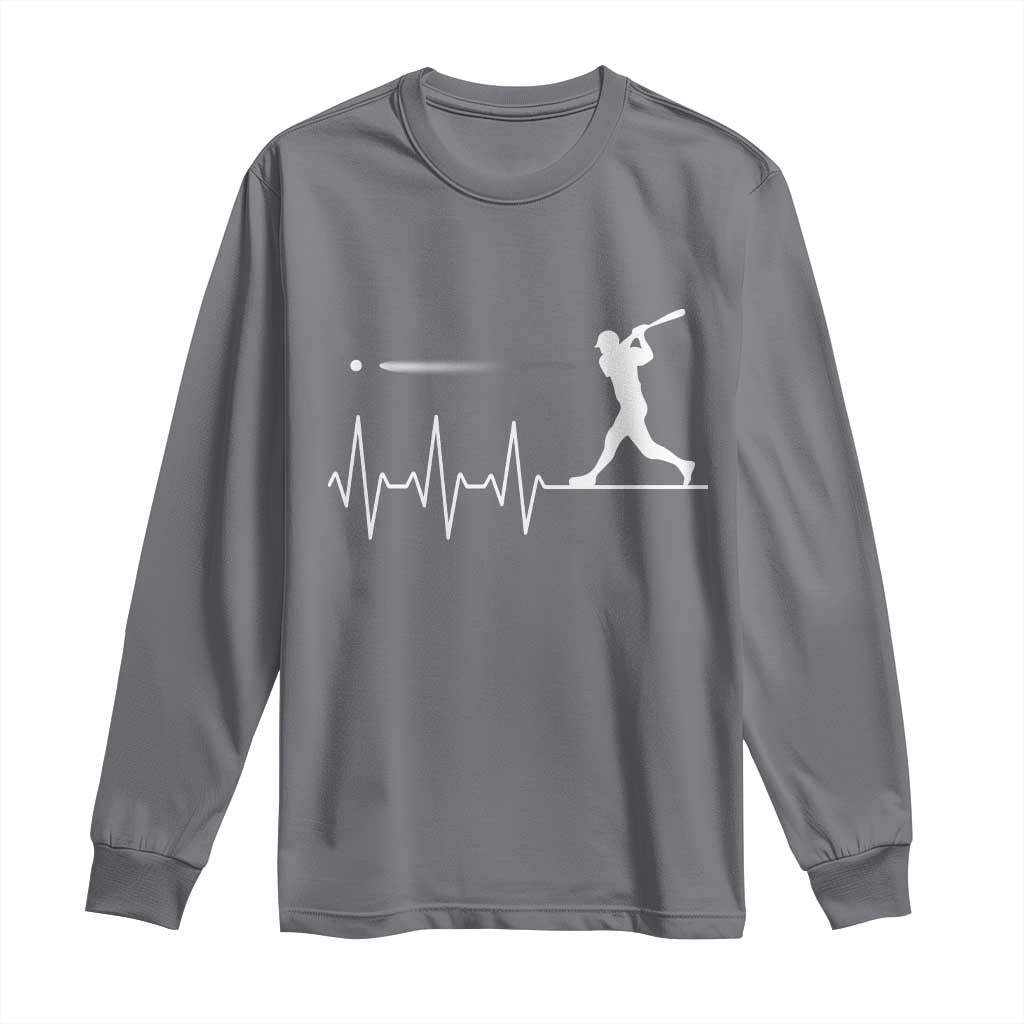 Baseball Heartbeat Line Long Sleeve Shirt Vintage Sports Lover Gift TS12 Charcoal Print Your Wear