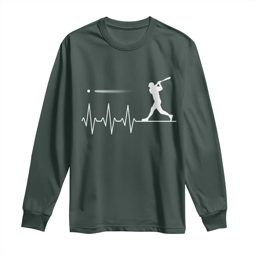 Baseball Heartbeat Line Long Sleeve Shirt Vintage Sports Lover Gift TS12 Dark Forest Green Print Your Wear