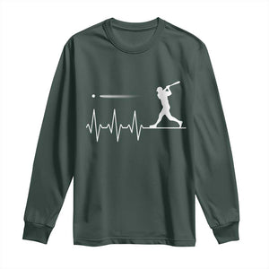 Baseball Heartbeat Line Long Sleeve Shirt Vintage Sports Lover Gift TS12 Dark Forest Green Print Your Wear