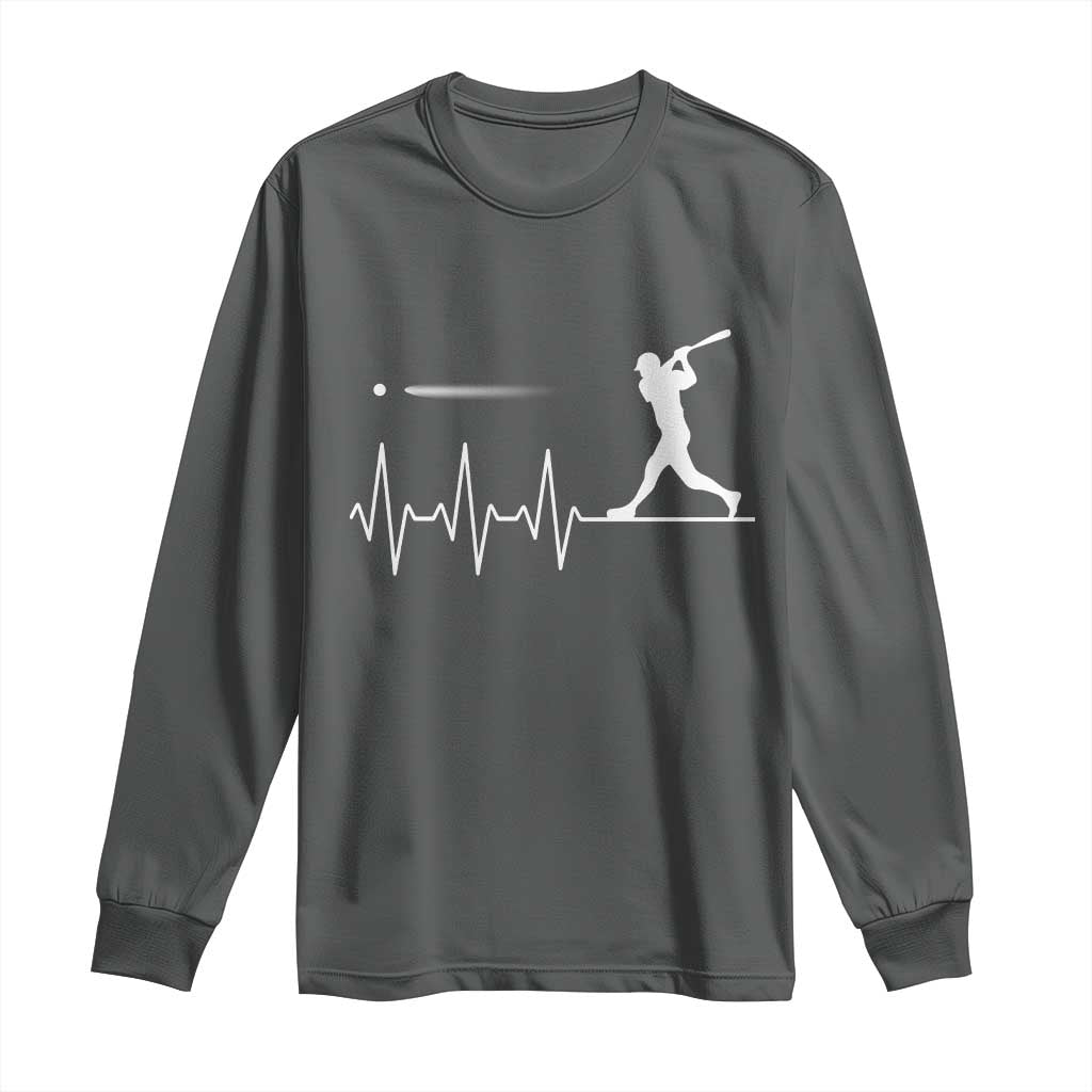 Baseball Heartbeat Line Long Sleeve Shirt Vintage Sports Lover Gift TS12 Dark Heather Print Your Wear